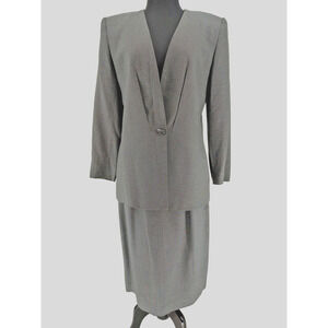 Glenbrooke Woman's Gray Tweed Suit Jacket Skirt Size 10 NO Lapel Lined Pockets